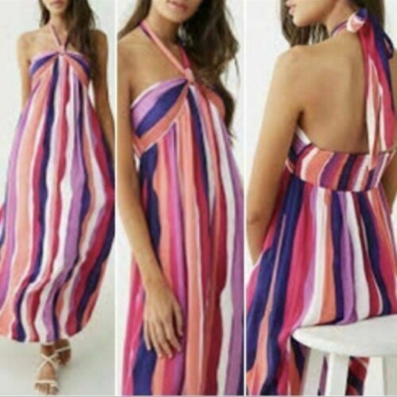 Forever 21 Dresses & Skirts - EUC-Forever 21 Contemporary Colorful Striped Maxi w/ Halter/Tie, Size Medium